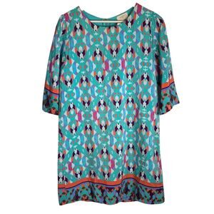 Everly Turquoise Orange Geometric Pattern Shift Dress New w tag Tunic W-614 Sz L